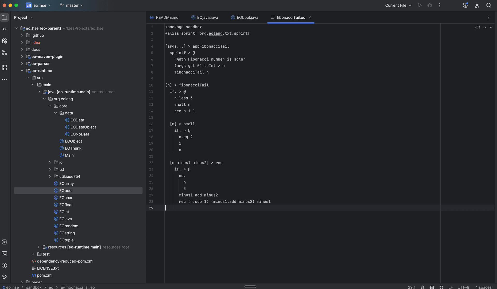 Code editor showing programming language development